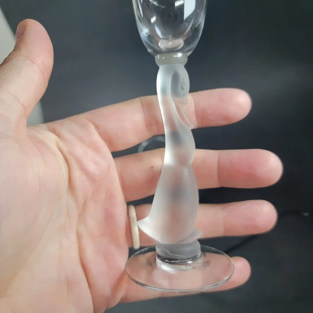 Heisey Glass 2 Frosted Goose Stem‎ Wine Glass 1940's Heisey Animals & Figurines